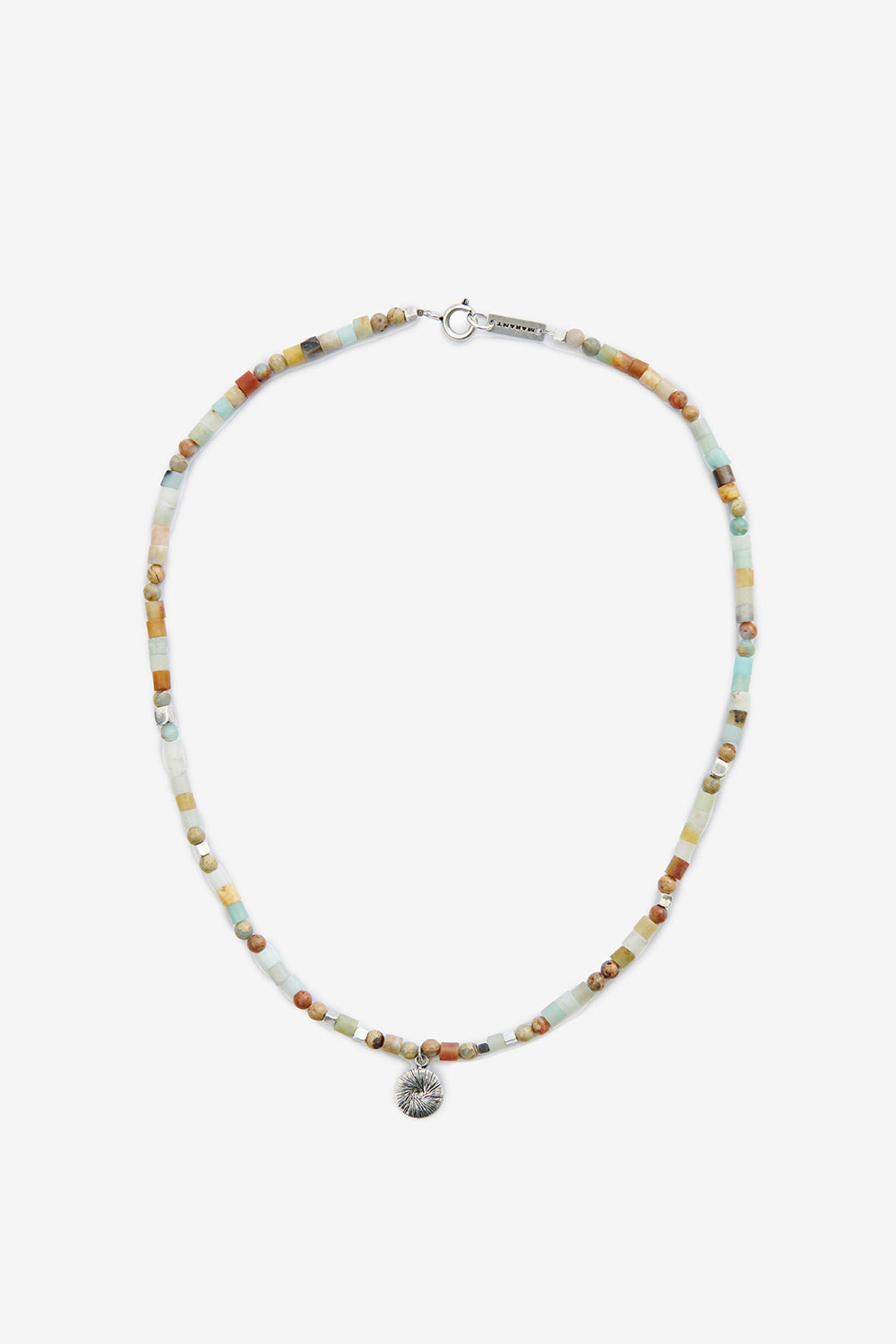 Pierce natural bead necklace - Pastel green-silver - Man - 1