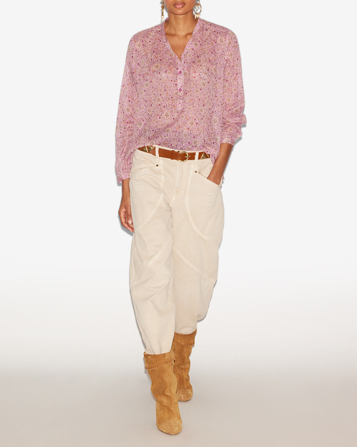 Blouse maria en voile de coton imprimé - Rose - Woman - 1