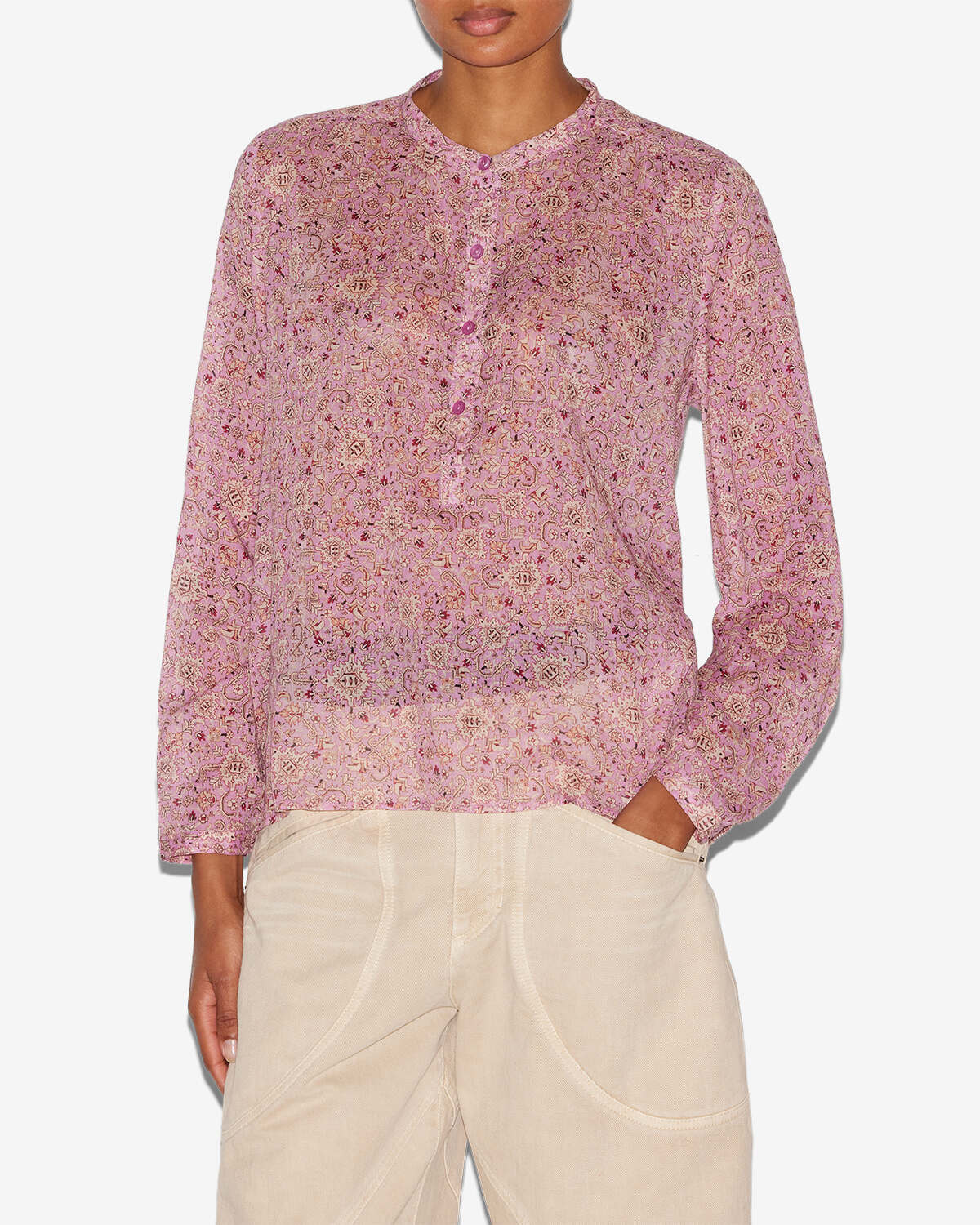 Blouse maria en voile de coton imprimé - Rose - Woman - 3