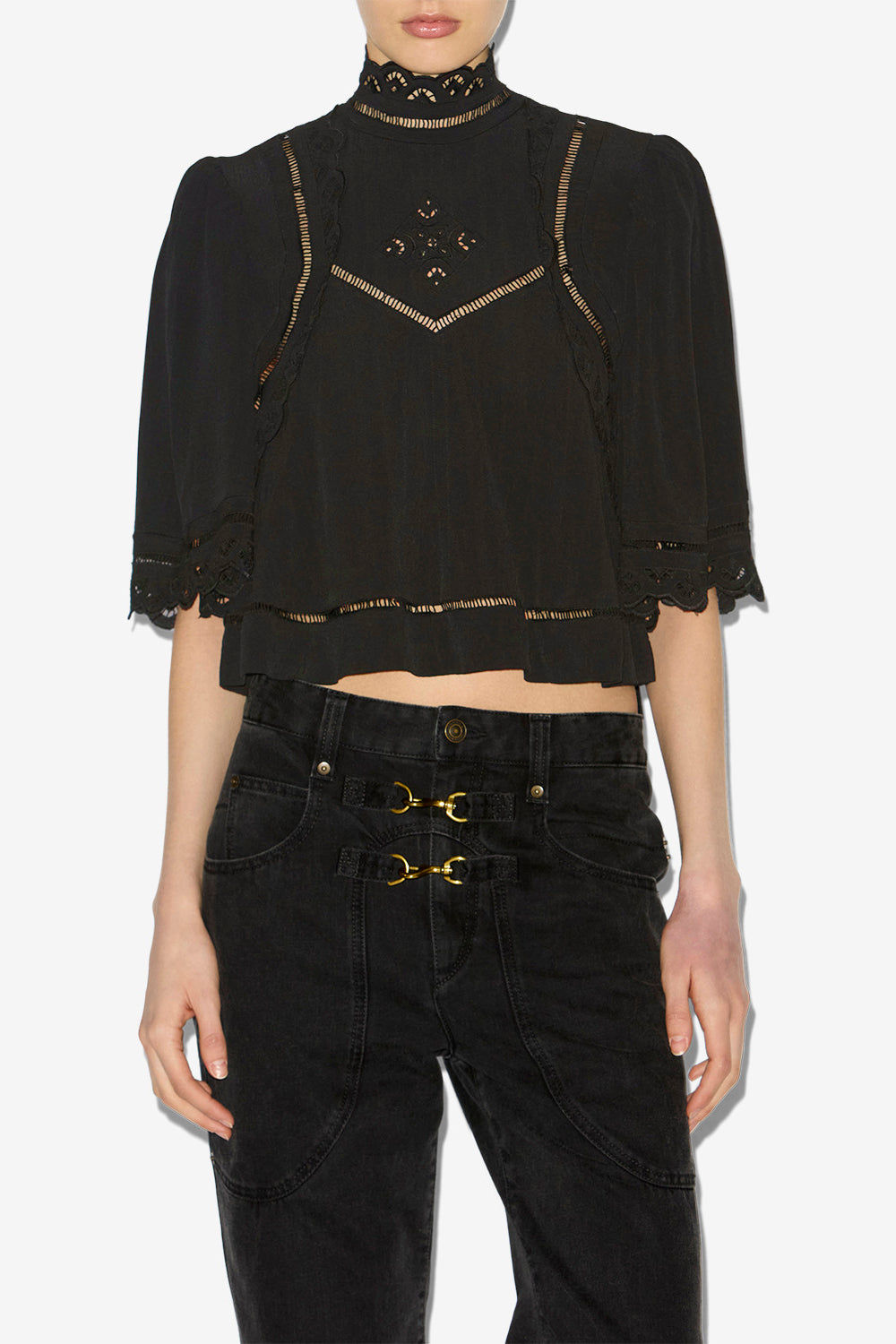 Top frany con bordado inglés - Negro - Woman - 4