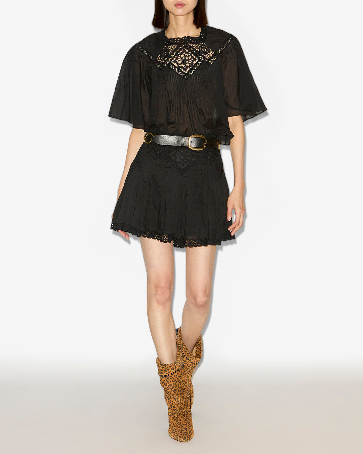 Top garcia aus baumwollvoile und spitze - Schwarz - Woman - 1
