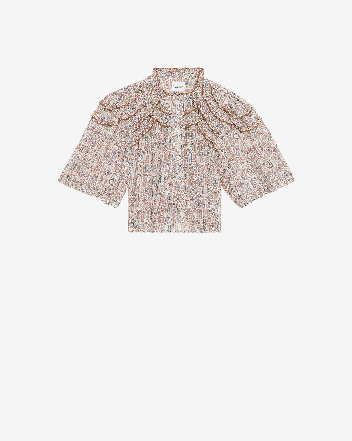 Carmen printed and gathered cotton voile top - Ecru - Woman - 4