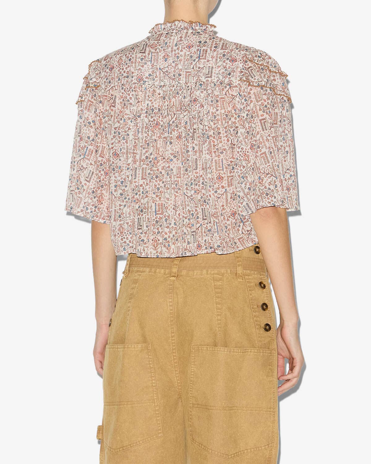 Carmen printed and gathered cotton voile top - Ecru - Woman - 3