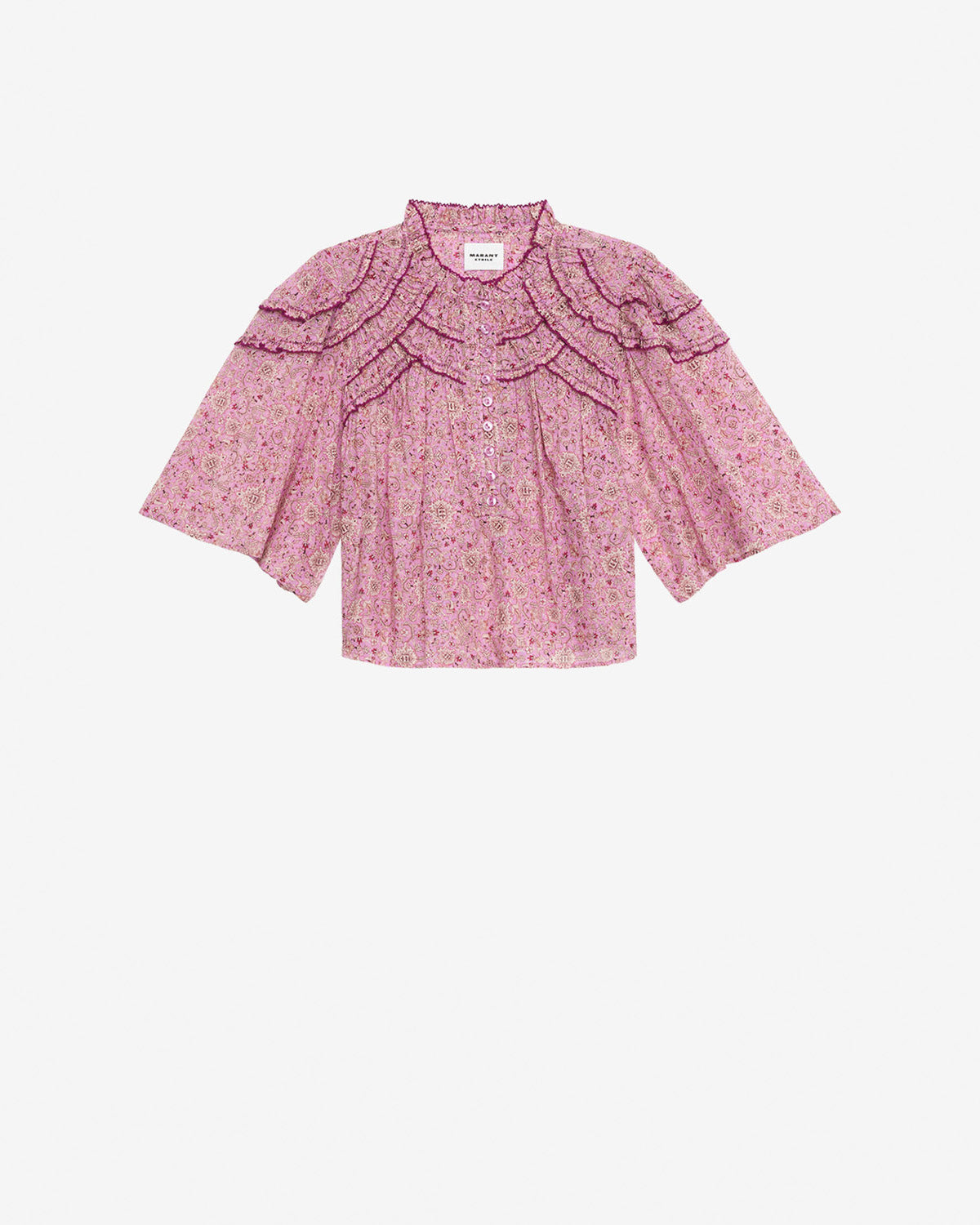 Carmen printed and gathered cotton voile top - Pink - Woman - 1