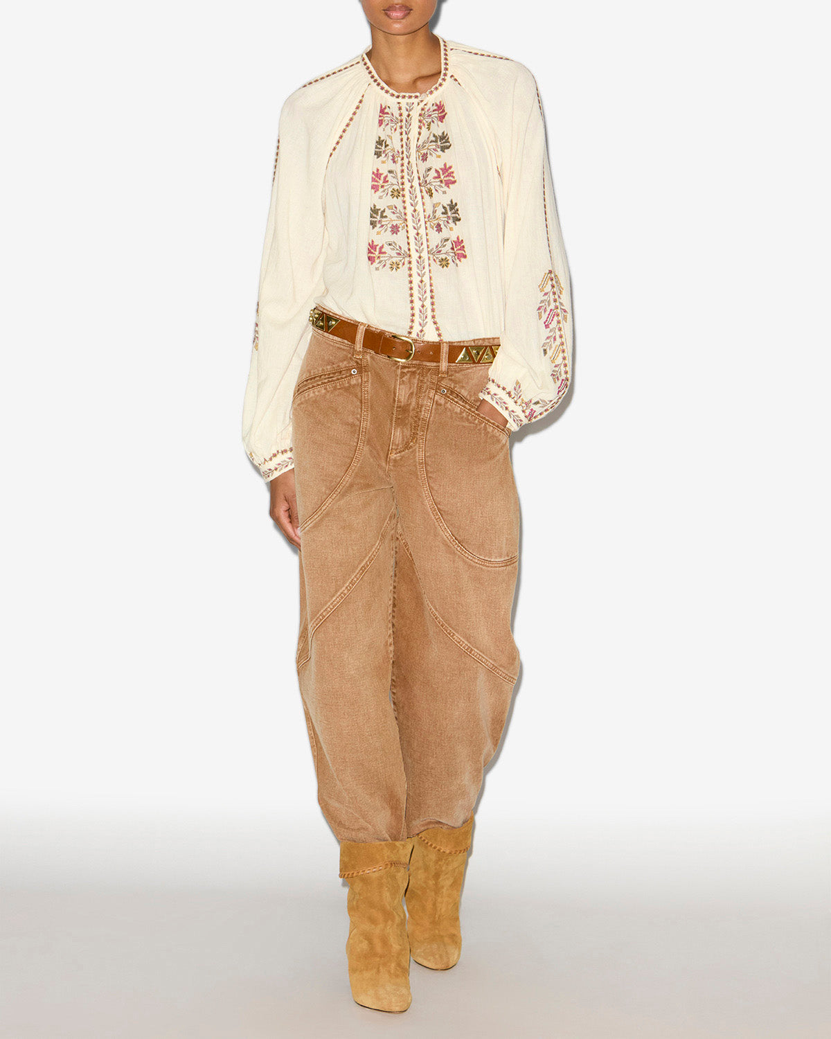 Blusa lynne de gasa bordada - Crudo - Woman - 1