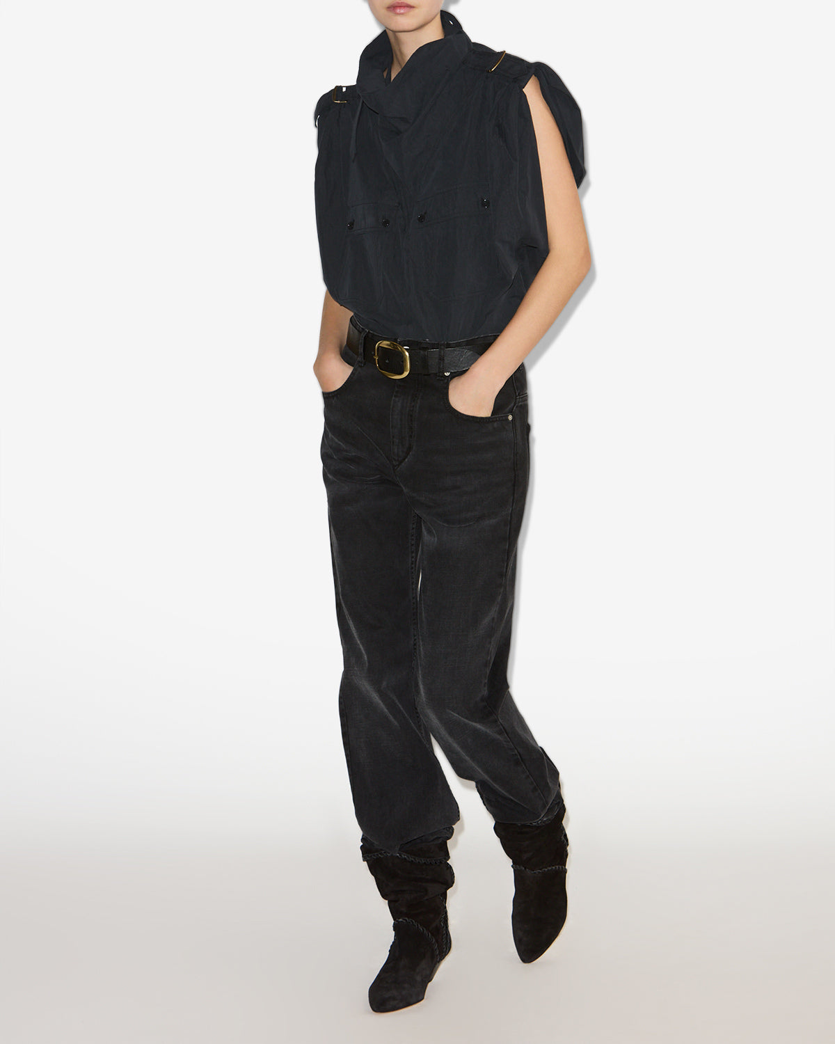 Top nemia in cotone croccante - Nero lavato - Woman - 1