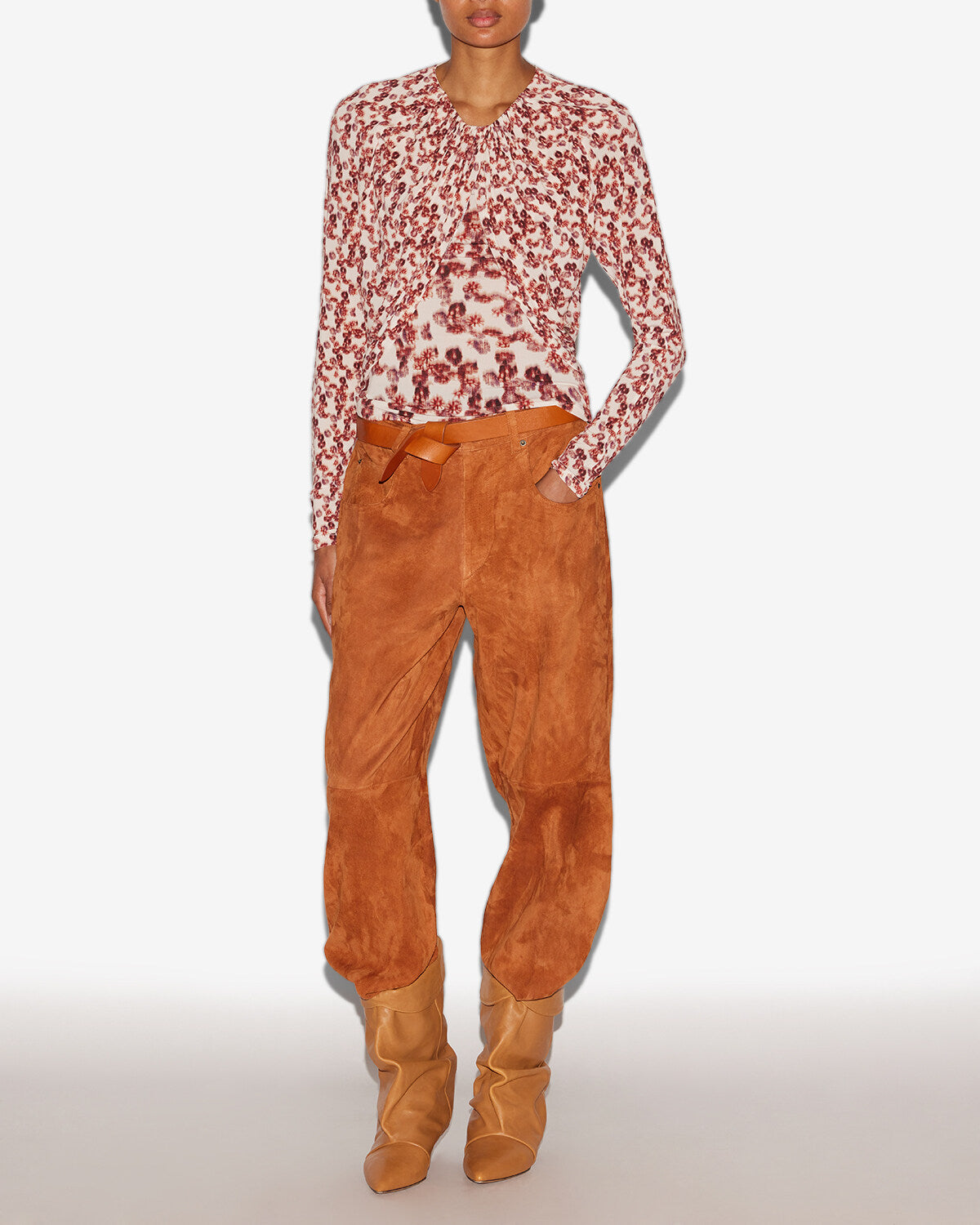 Gaetane draped printed jersey top - Garnet - Woman - 1