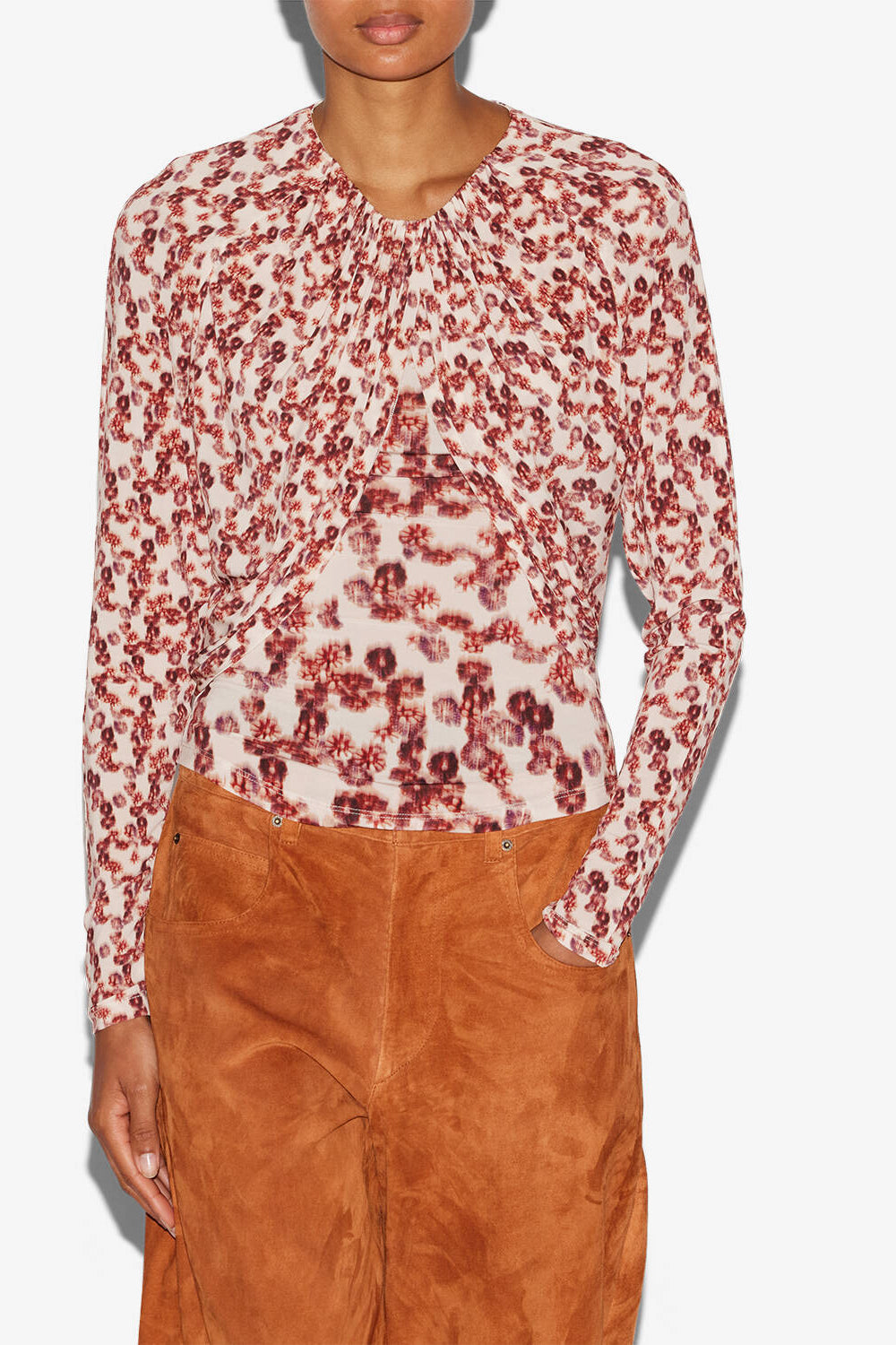 Top gaetane en punto jersey drapeado y estampado - Garnet - Woman - 3