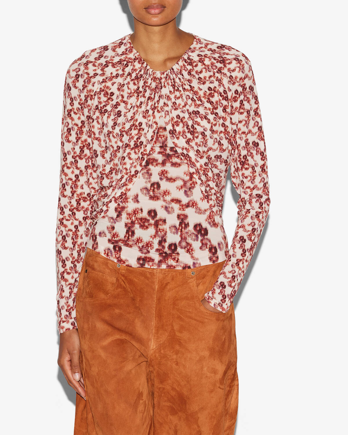 Gaetane draped printed jersey top - Garnet - Woman - 3
