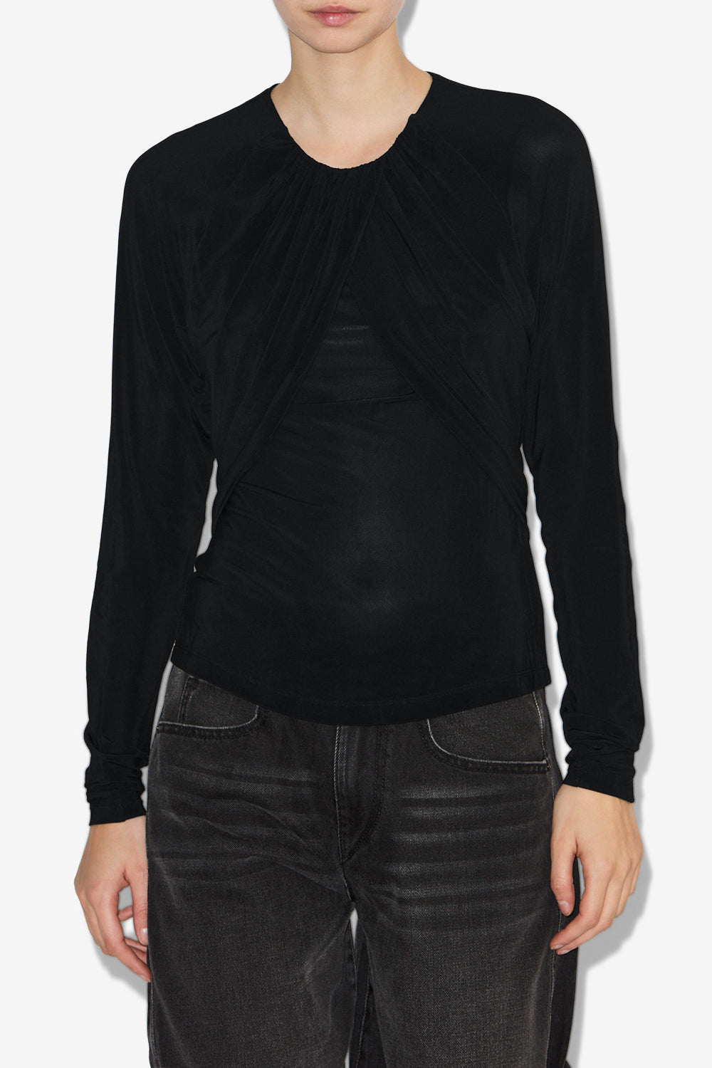 Gaetane draped jersey top - Black - Woman - 4