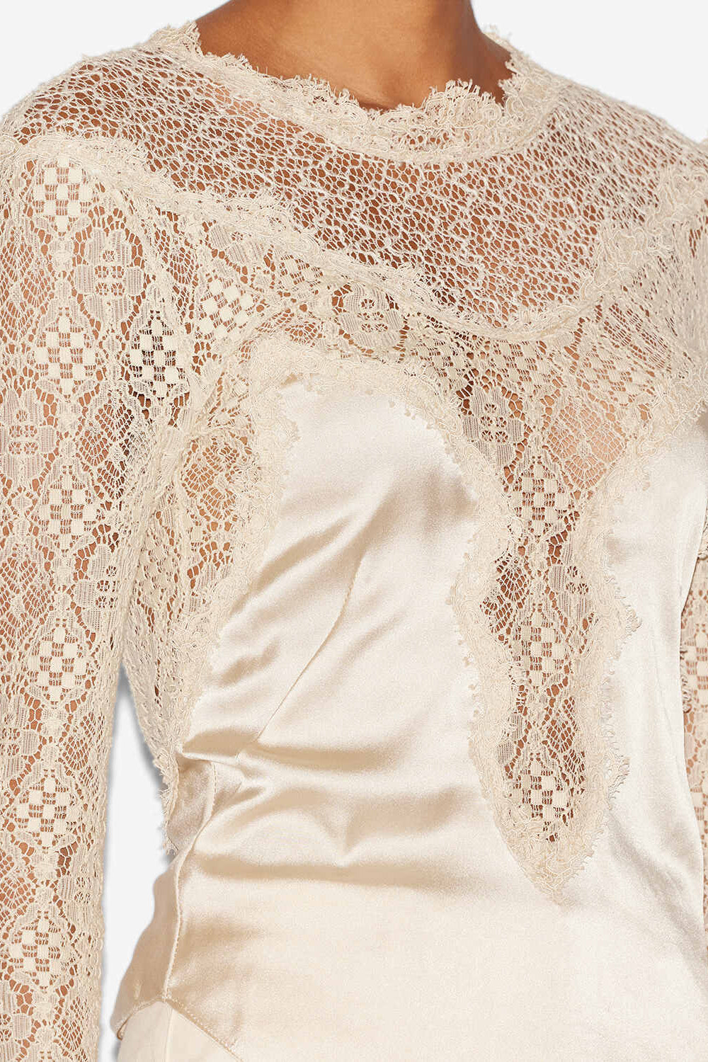 Diem satin and lace top - Champagne - Woman - 3