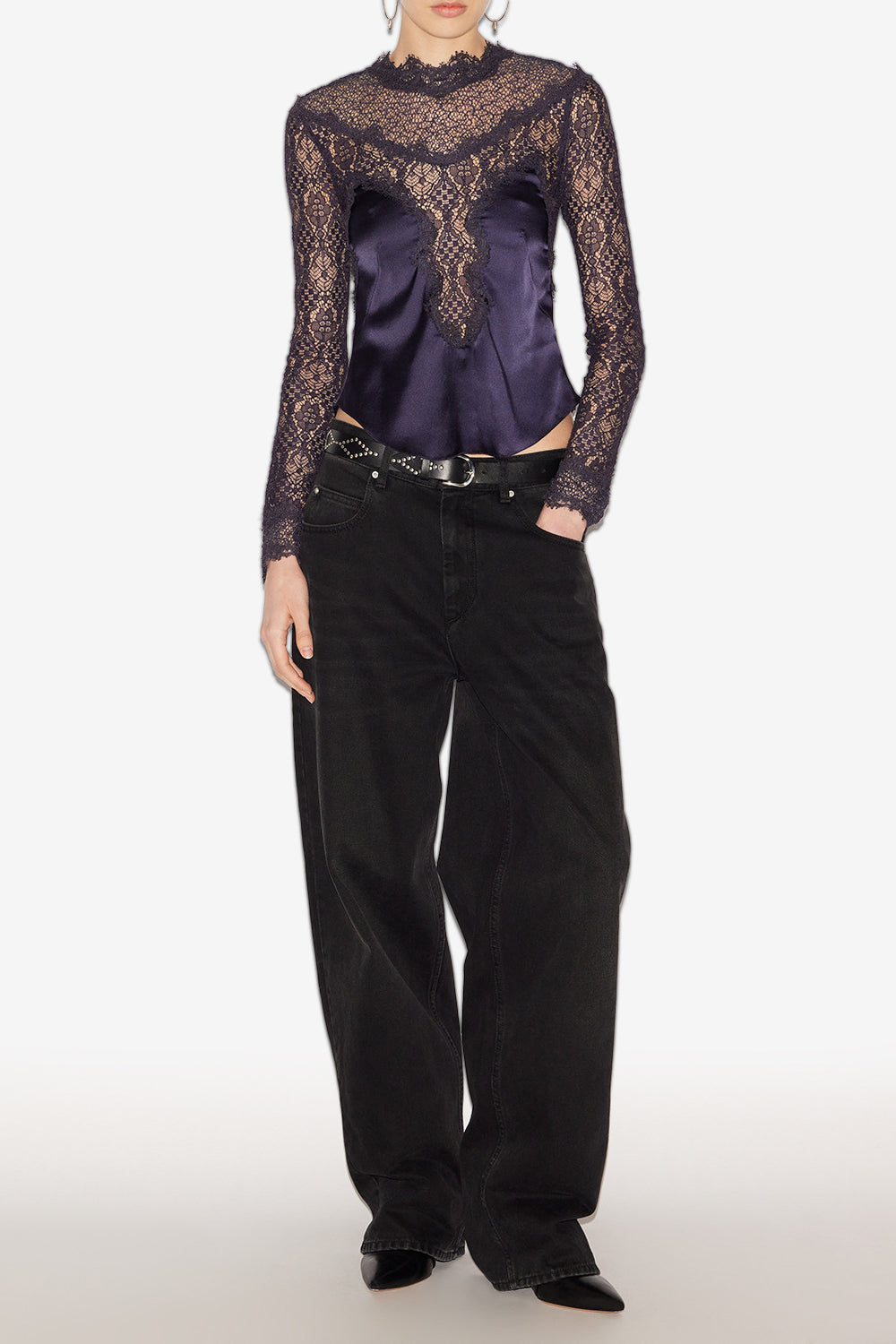 Diem satin and lace top - Black - Woman - 2
