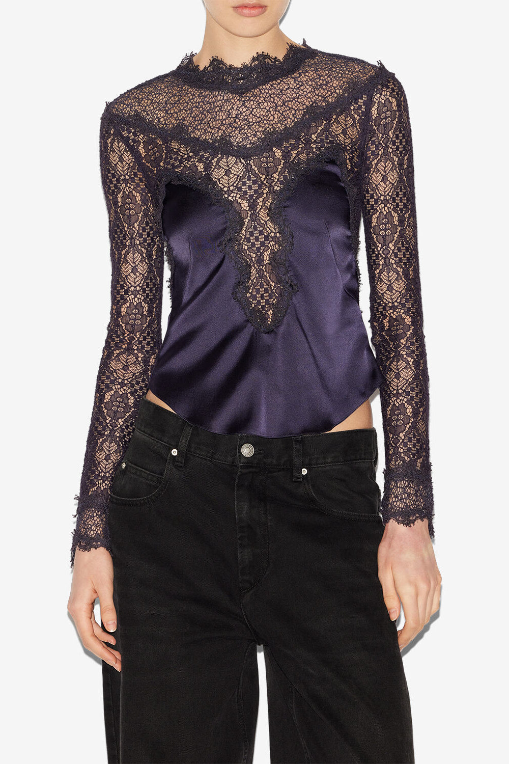Diem satin and lace top - Black - Woman - 4