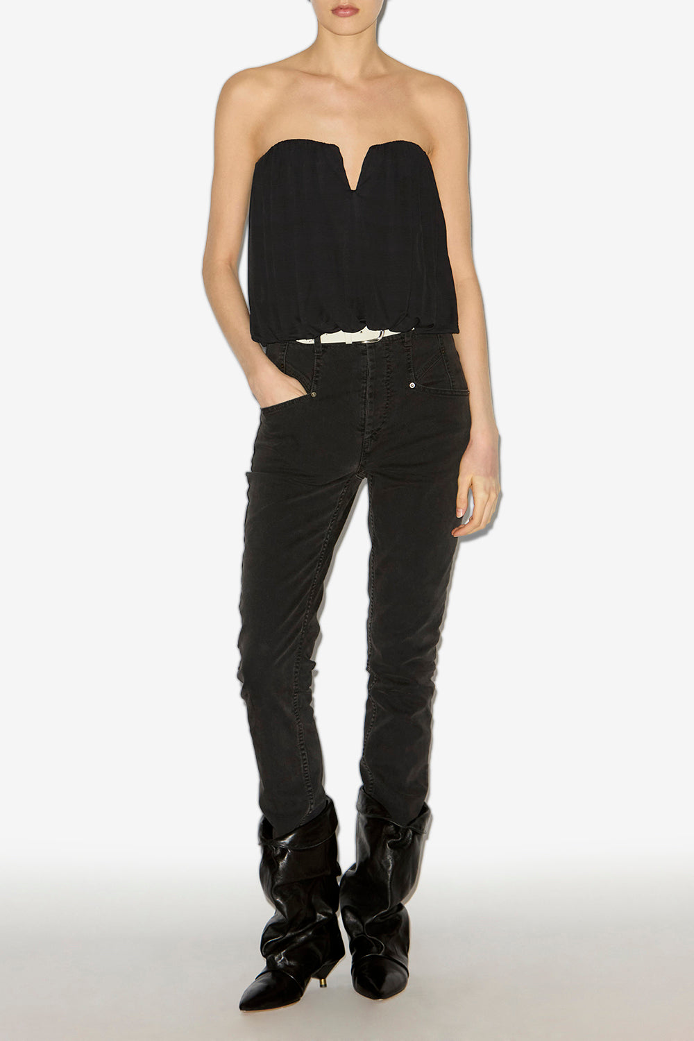 Amalia draped jersey bustier top - Black - Woman - 2