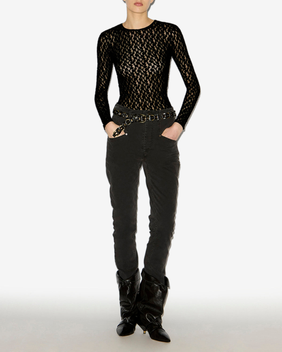 Langärmeliges top gaelle aus spitze - Schwarz - Woman - 1