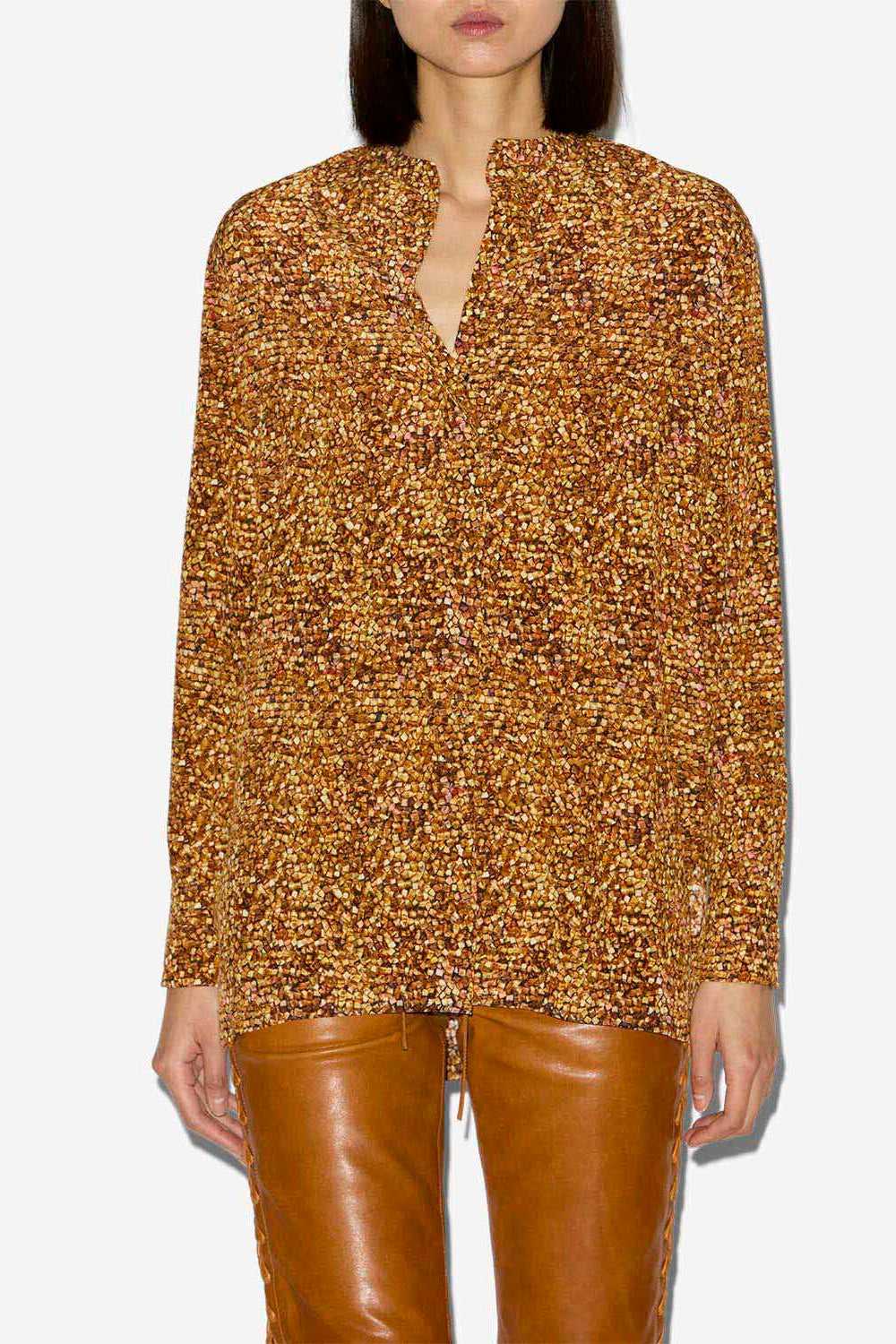 Blusa sima de seda estampada - Ochre - Woman - 3