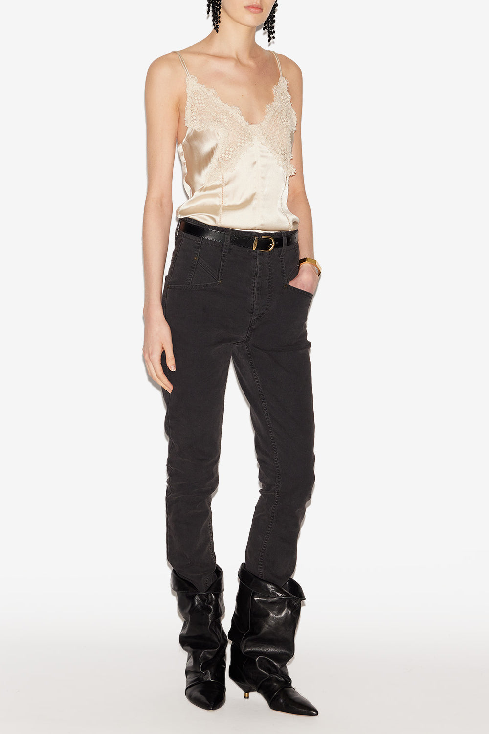 Diandra satin and lace top - Champagne - Woman - 2