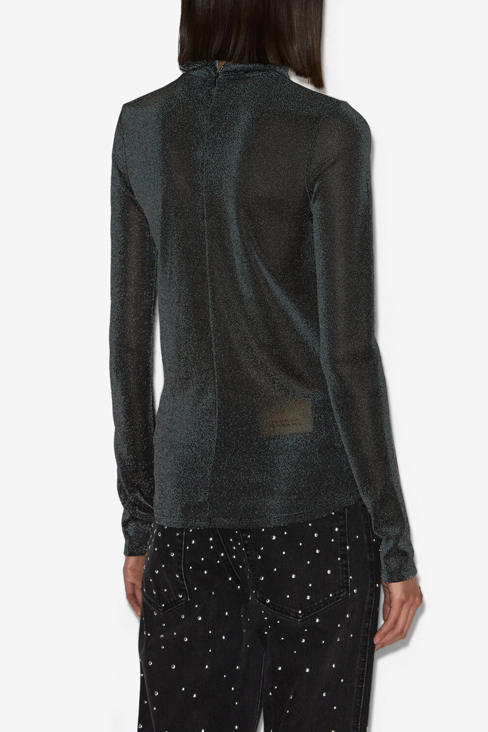 Top jadia de cuello alto en lúrex - Gun metal - Woman - 5