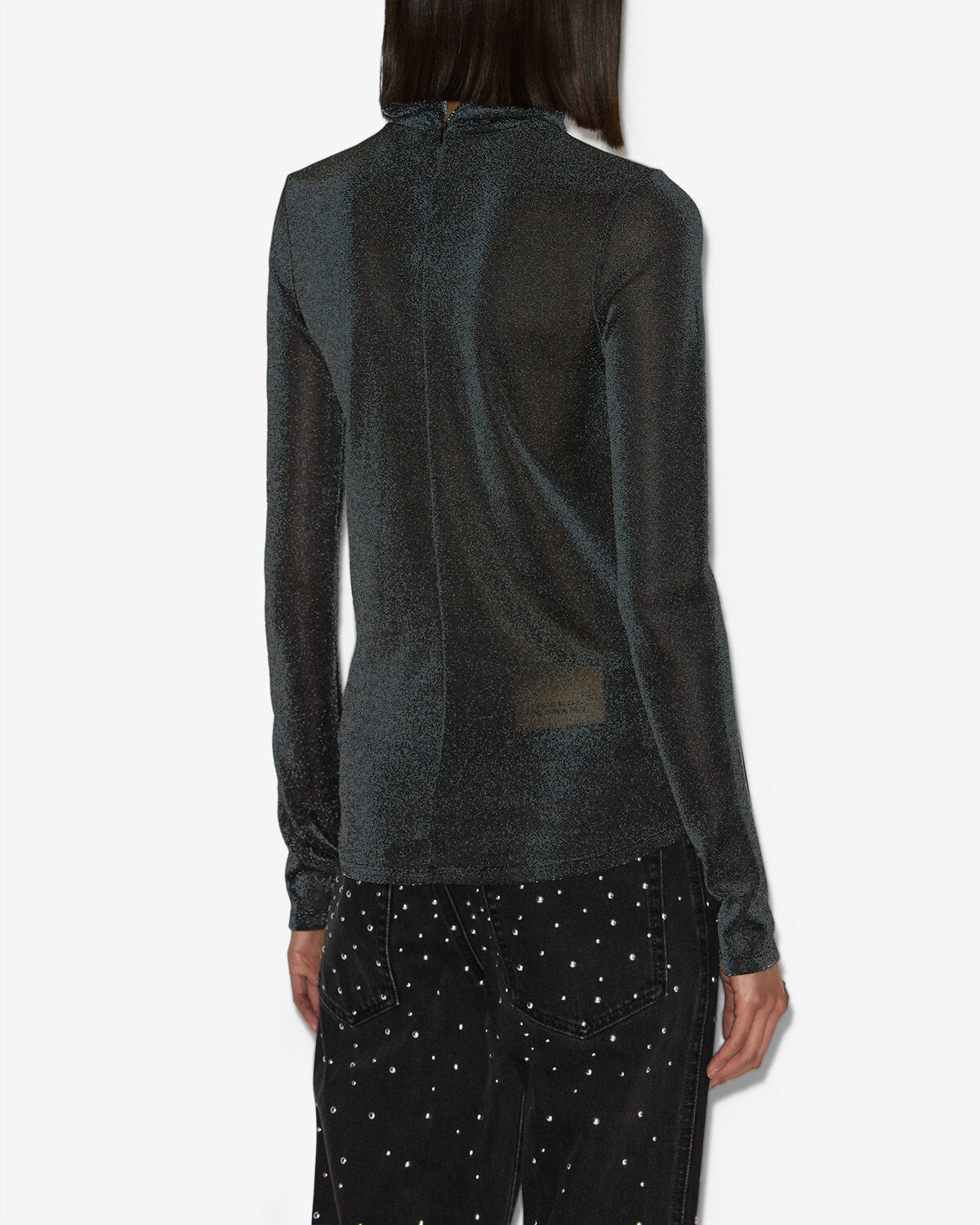 Lurex 루렉스 소재의 하이넥 탑 - Gun metal - Woman - 4