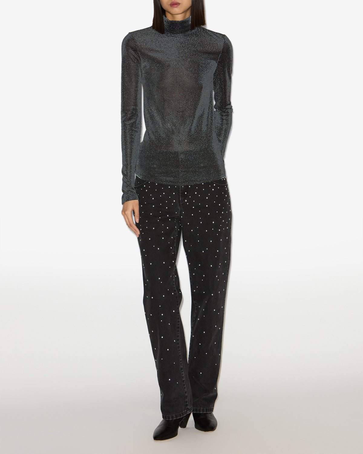 Lurex 루렉스 소재의 하이넥 탑 - Gun metal - Woman - 1