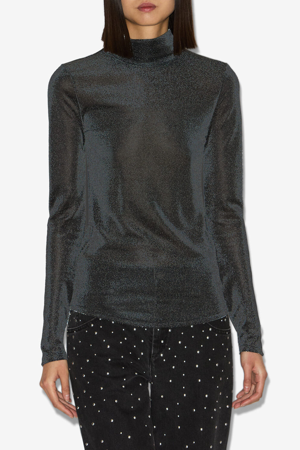 Top jadia de cuello alto en lúrex - Gun metal - Woman - 4