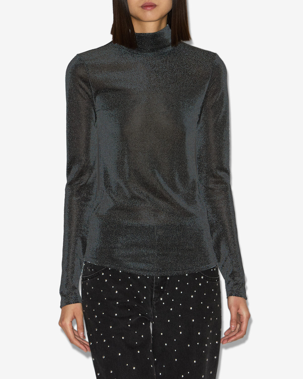 Lurex 루렉스 소재의 하이넥 탑 - Gun metal - Woman - 3