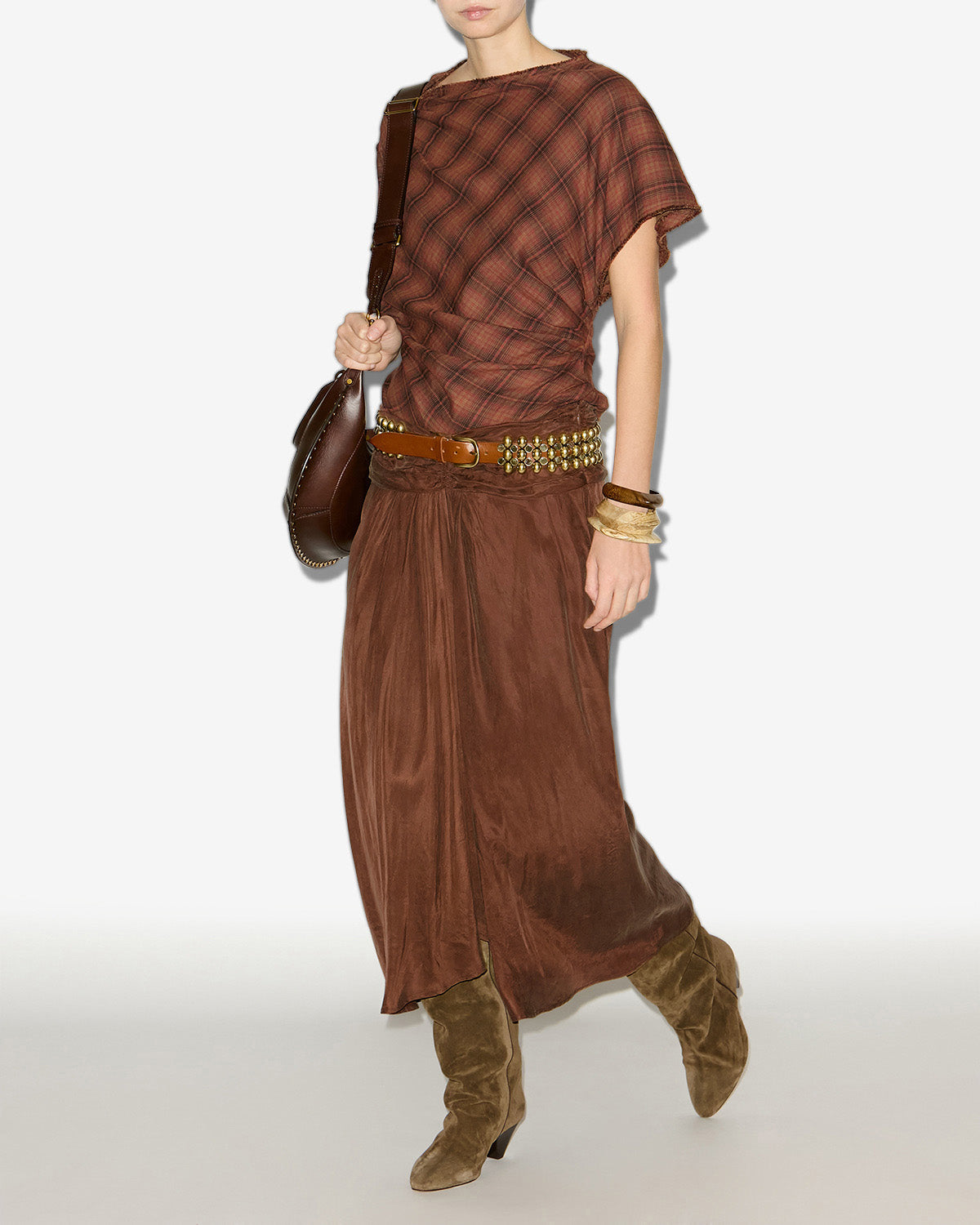 Gonna midi zoan in raso arricciato - Tabacco - Woman - 1