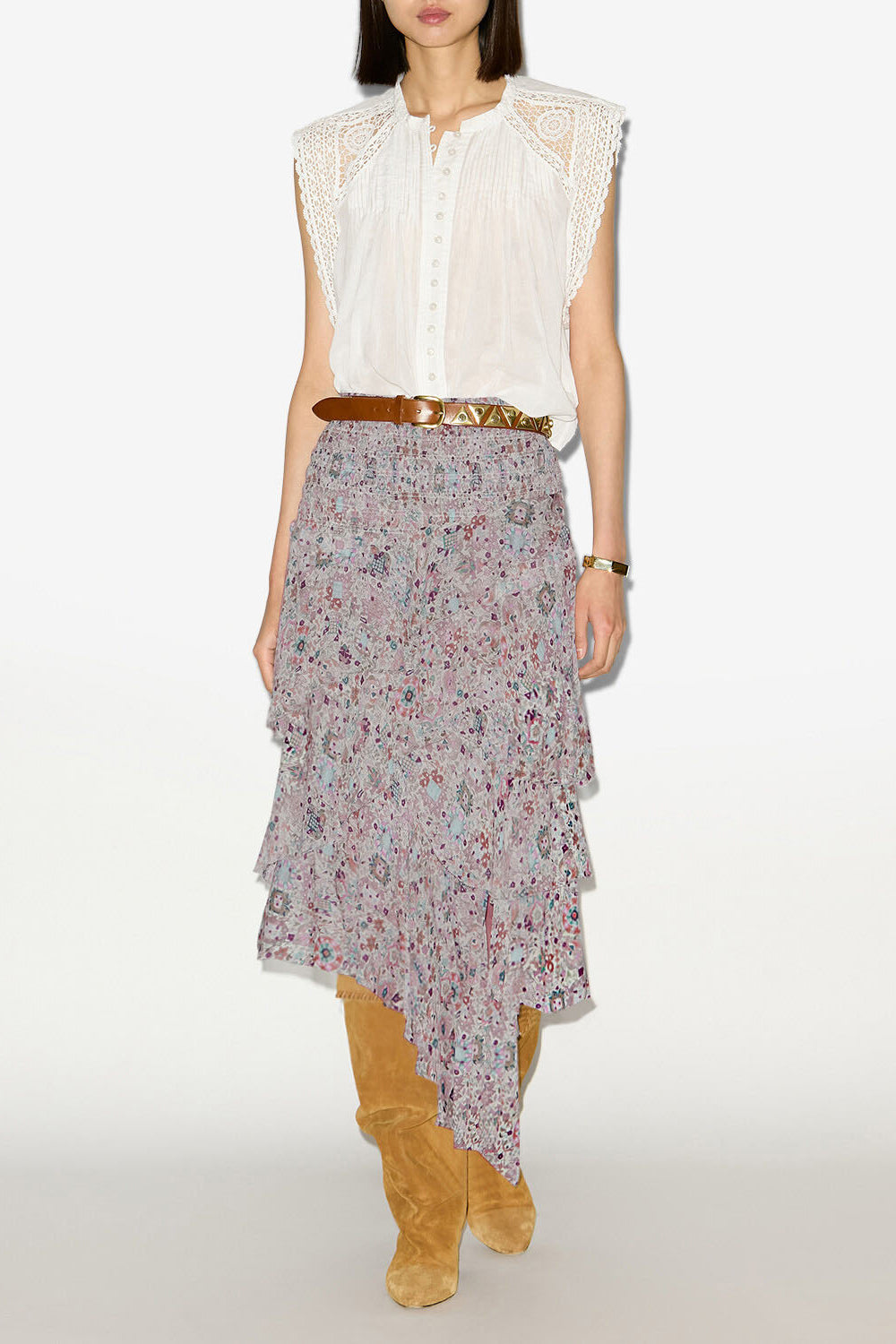 Brigitte frilly printed midi skirt - Ecru - Woman - 1