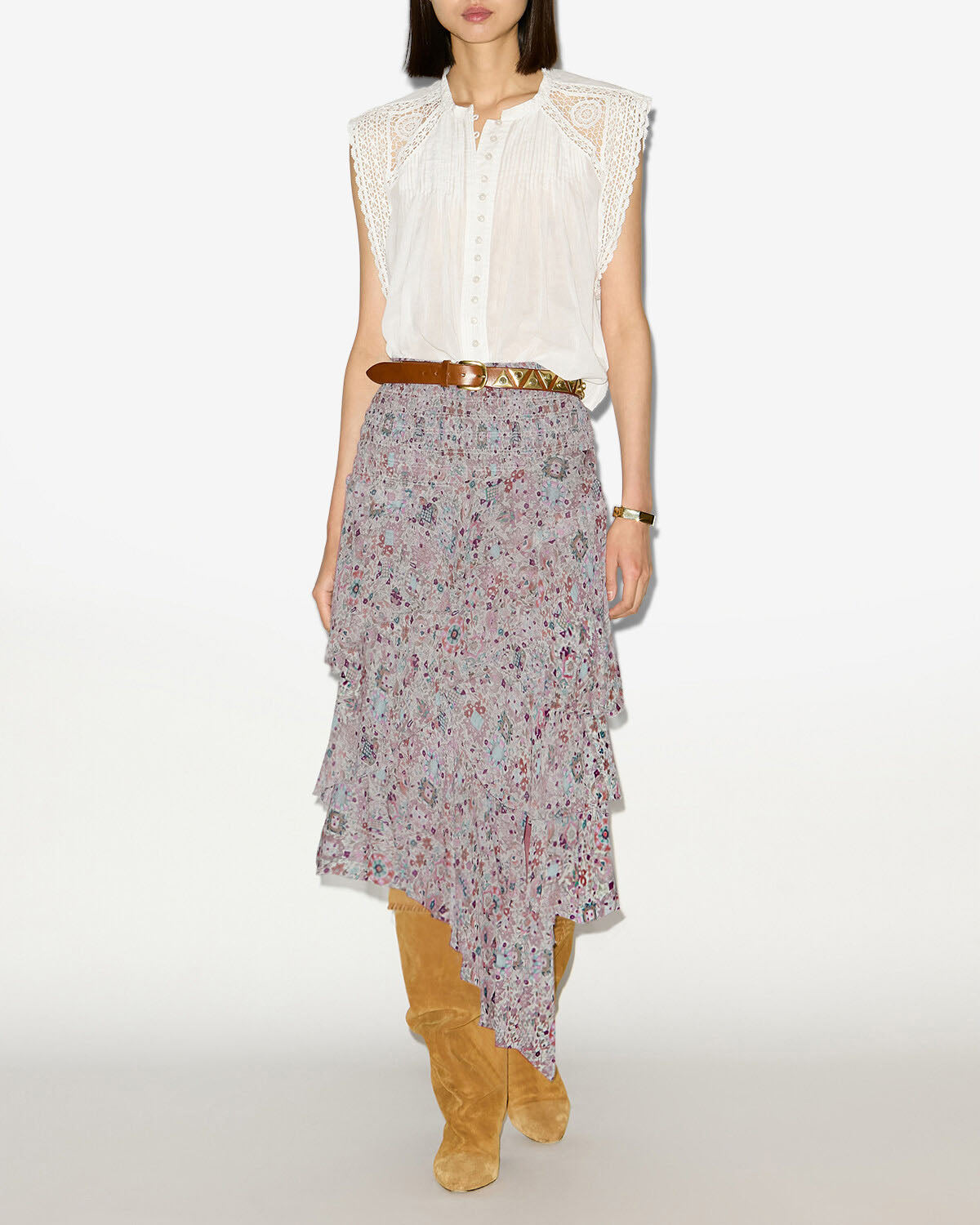 Brigitte frilly printed midi skirt - Ecru - Woman - 1