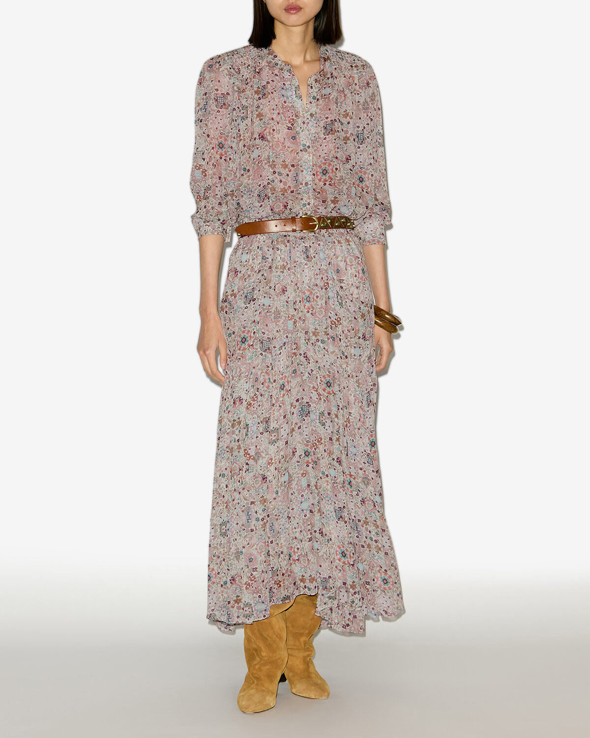 Besma long printed crepe skirt - Ecru - Woman - 1