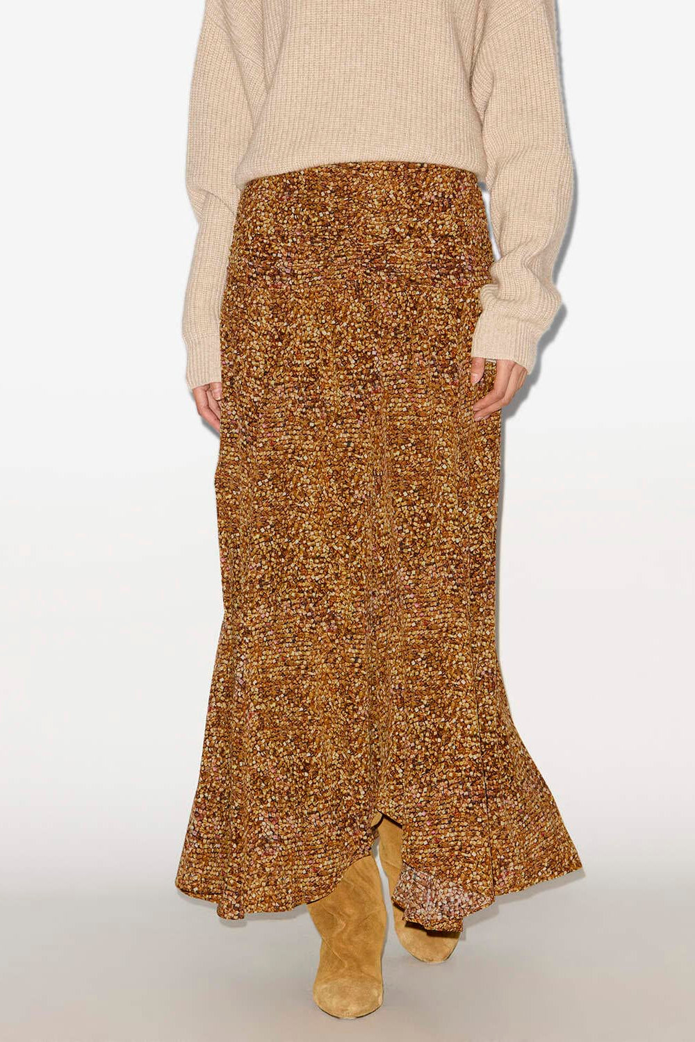 Falda larga syana de seda estampada - Ochre - Woman - 4