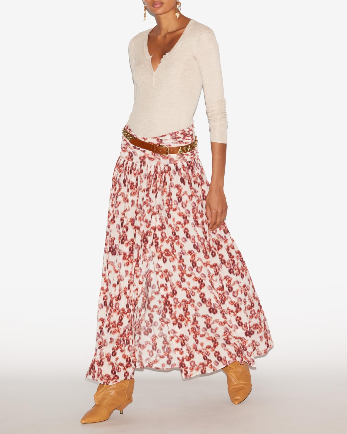 Falda larga gwendy de punto fruncido - Garnet - Woman - 1