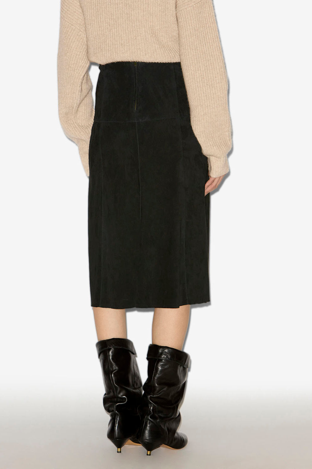 Falda midi devy de cuero suave de ante - Negro - Woman - 5