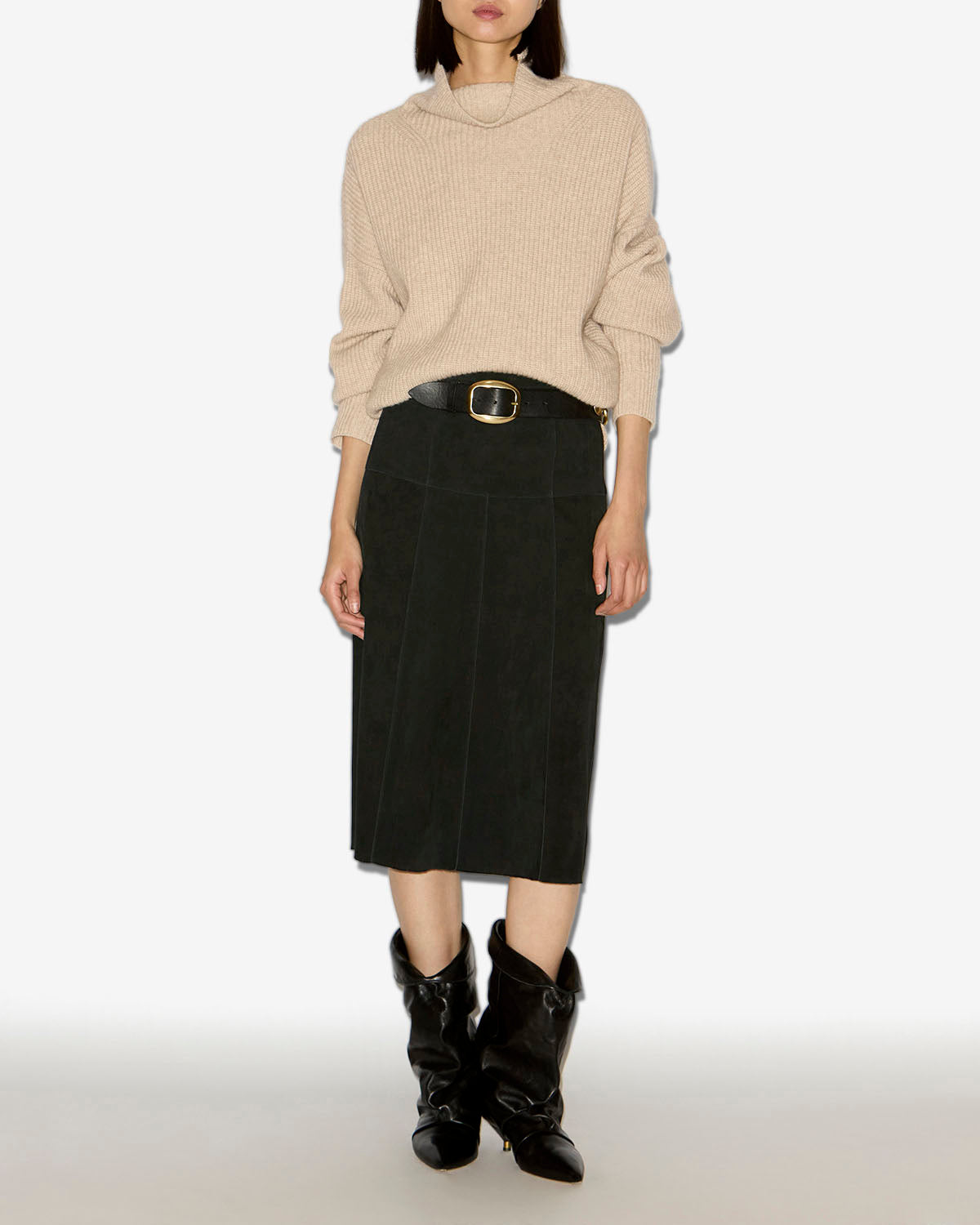 Midi-rock devy aus veloursleder - Schwarz - Woman - 1