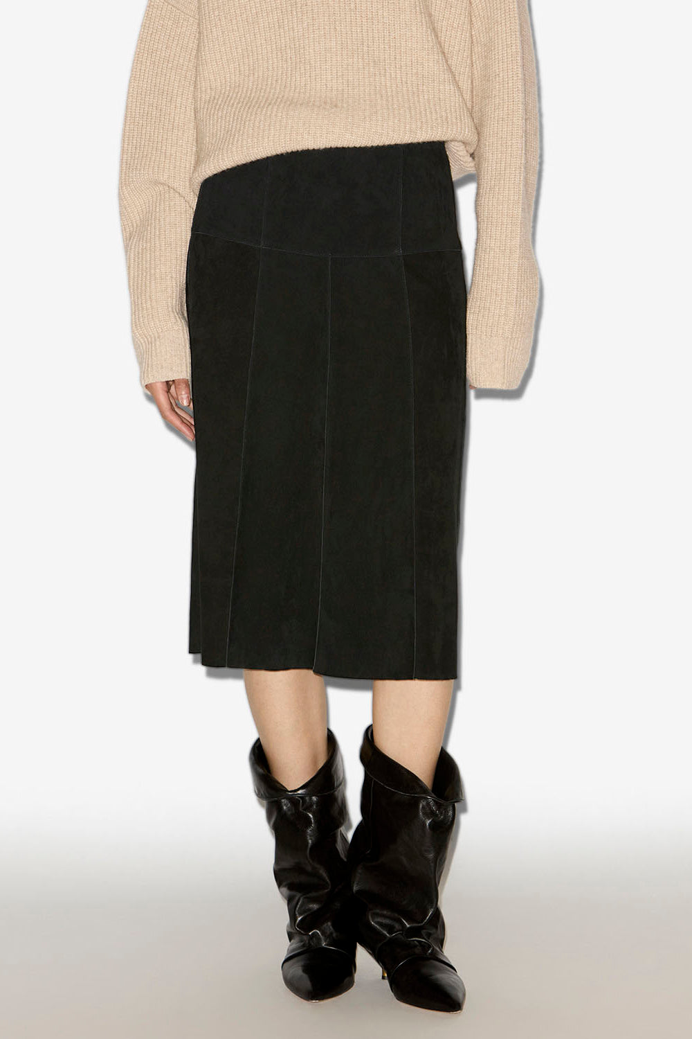 Falda midi devy de cuero suave de ante - Negro - Woman - 4