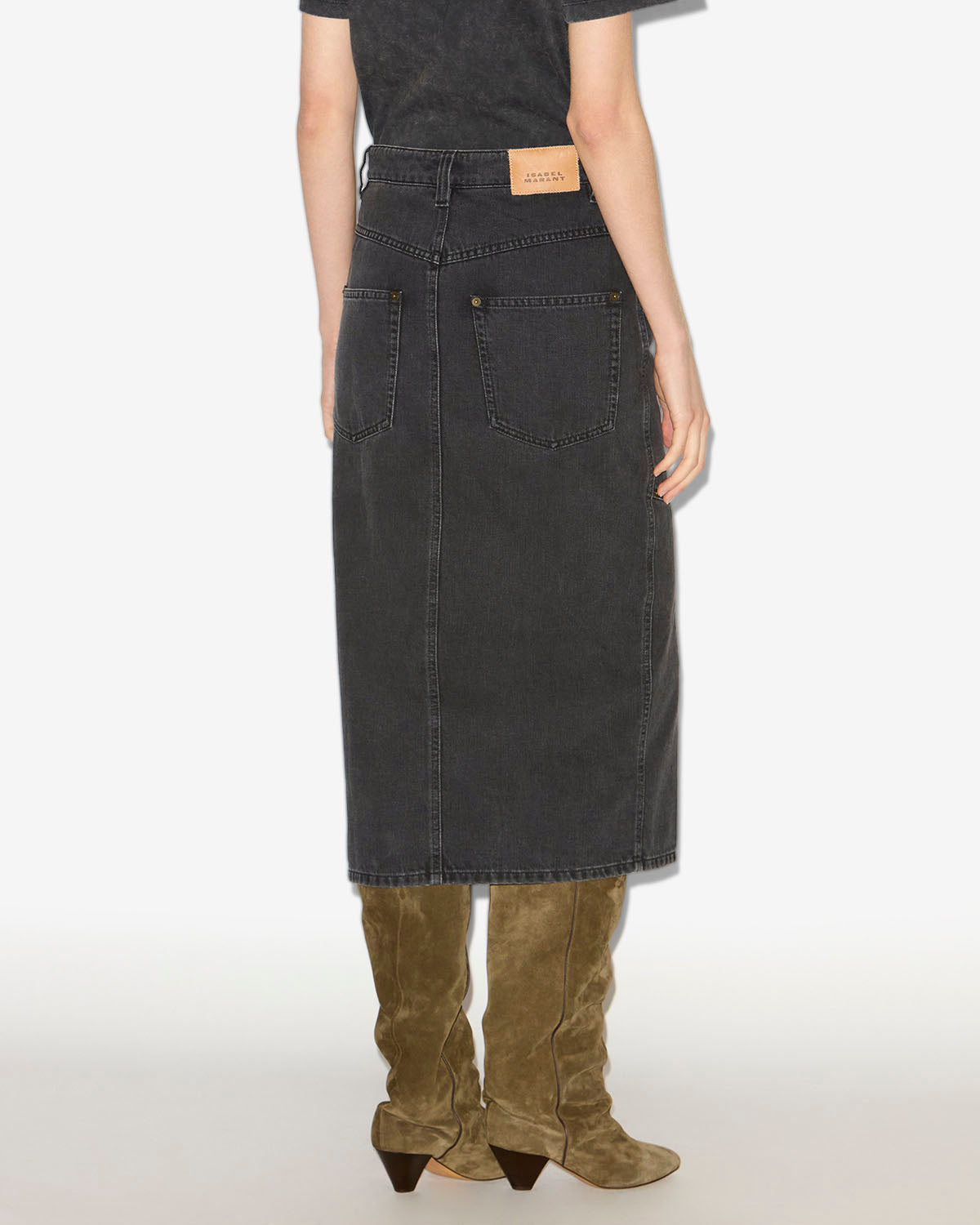 Gonna pavina in denim con moschettoni - Nero lavato - Woman - 4