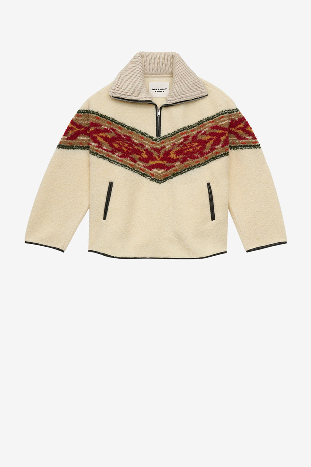 Sur-pull col camionneur en fausse peau marner - Écru - Woman - 1