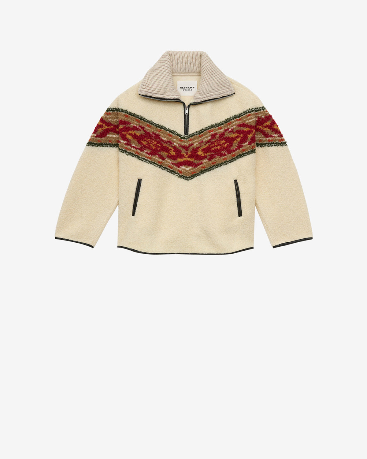 Sur-pull col camionneur en fausse peau marner - Écru - Woman - 5