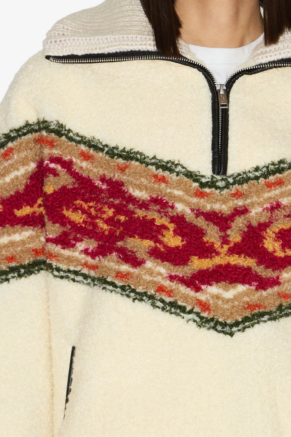 Sur-pull col camionneur en fausse peau marner - Écru - Woman - 3
