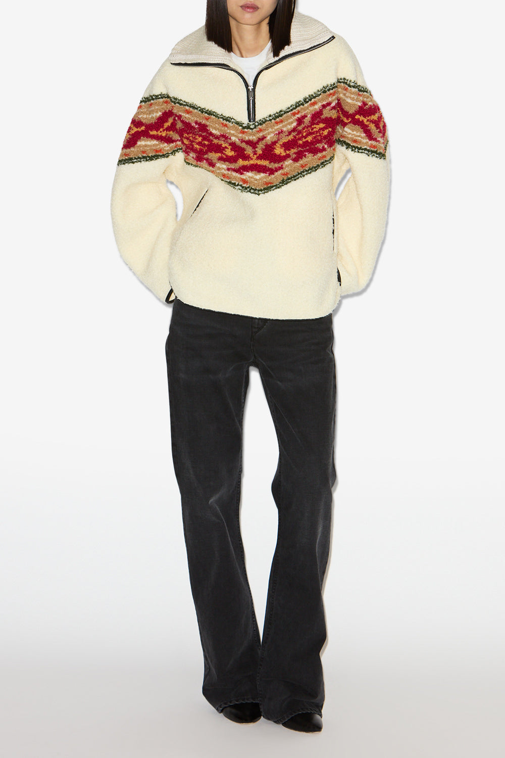 Sur-pull col camionneur en fausse peau marner - Écru - Woman - 2