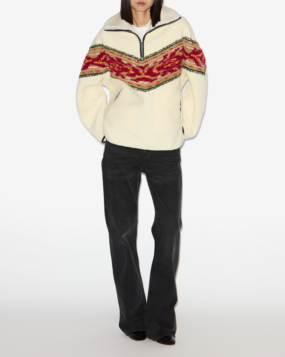 Sur-pull col camionneur en fausse peau marner - Écru - Woman - 1