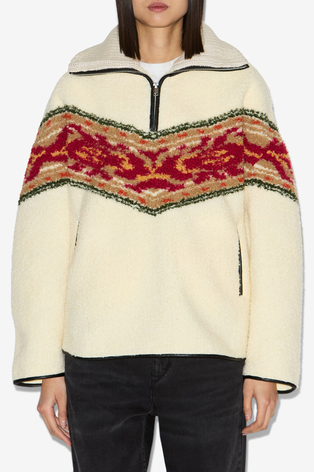 Sur-pull col camionneur en fausse peau marner - Écru - Woman - 4