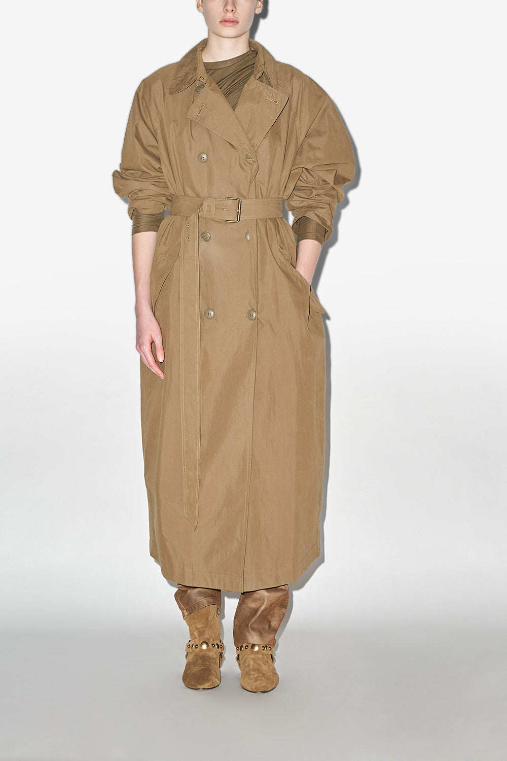 Manteau long cacilda en coton  - Kaki - Woman - 1