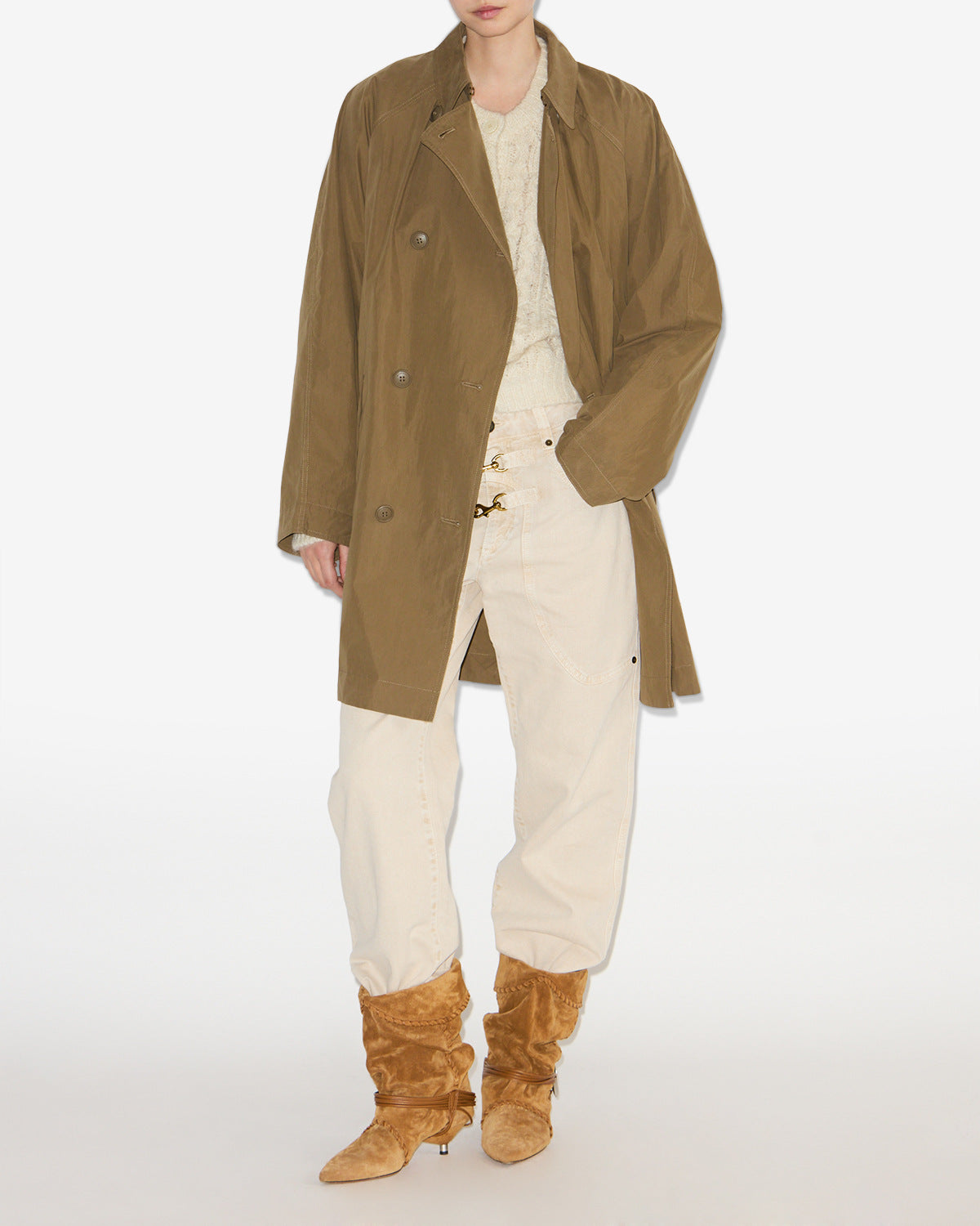 Manteau trench carlota en coton craquant - Kaki - Woman - 1