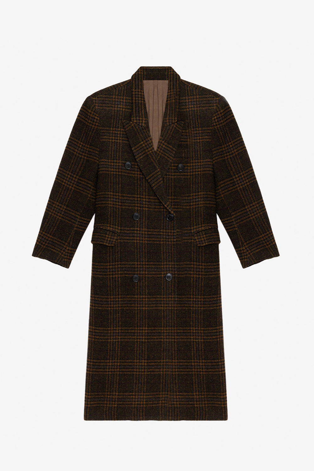 Manteau long lexana en laine à carreaux  - Kaki - Woman - 1