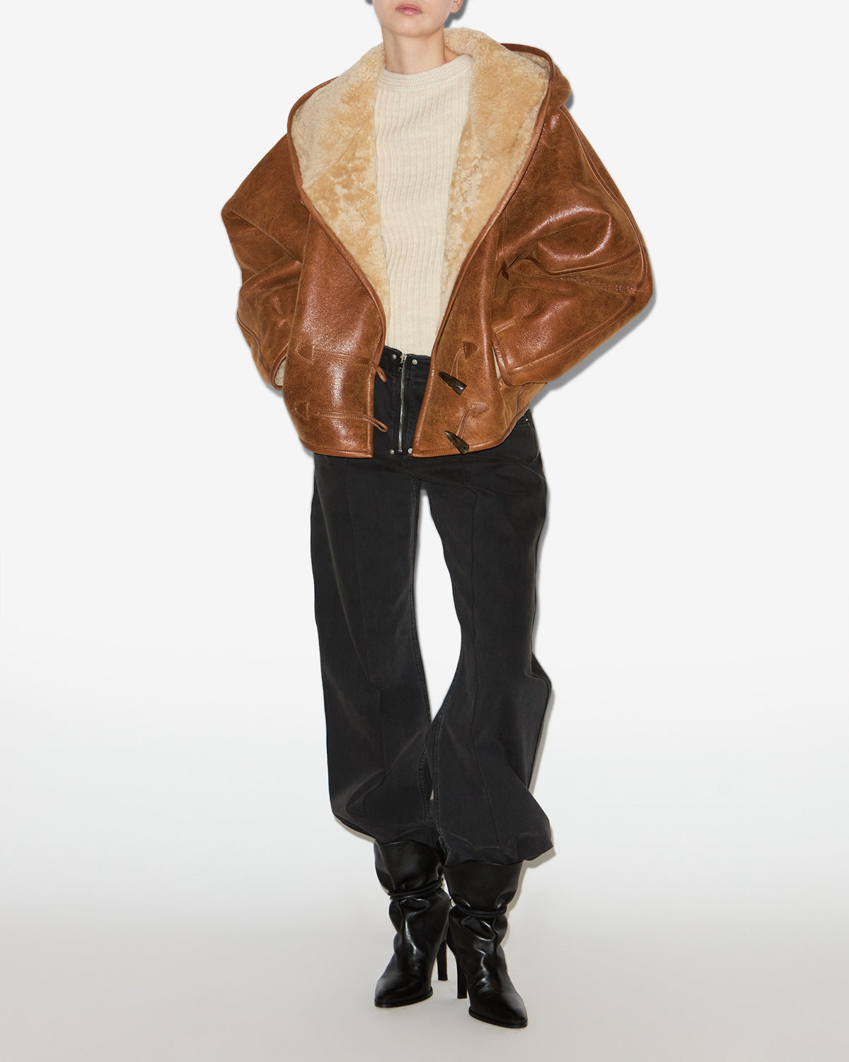 Amiel short shearling coat - Cognac - Woman - 1