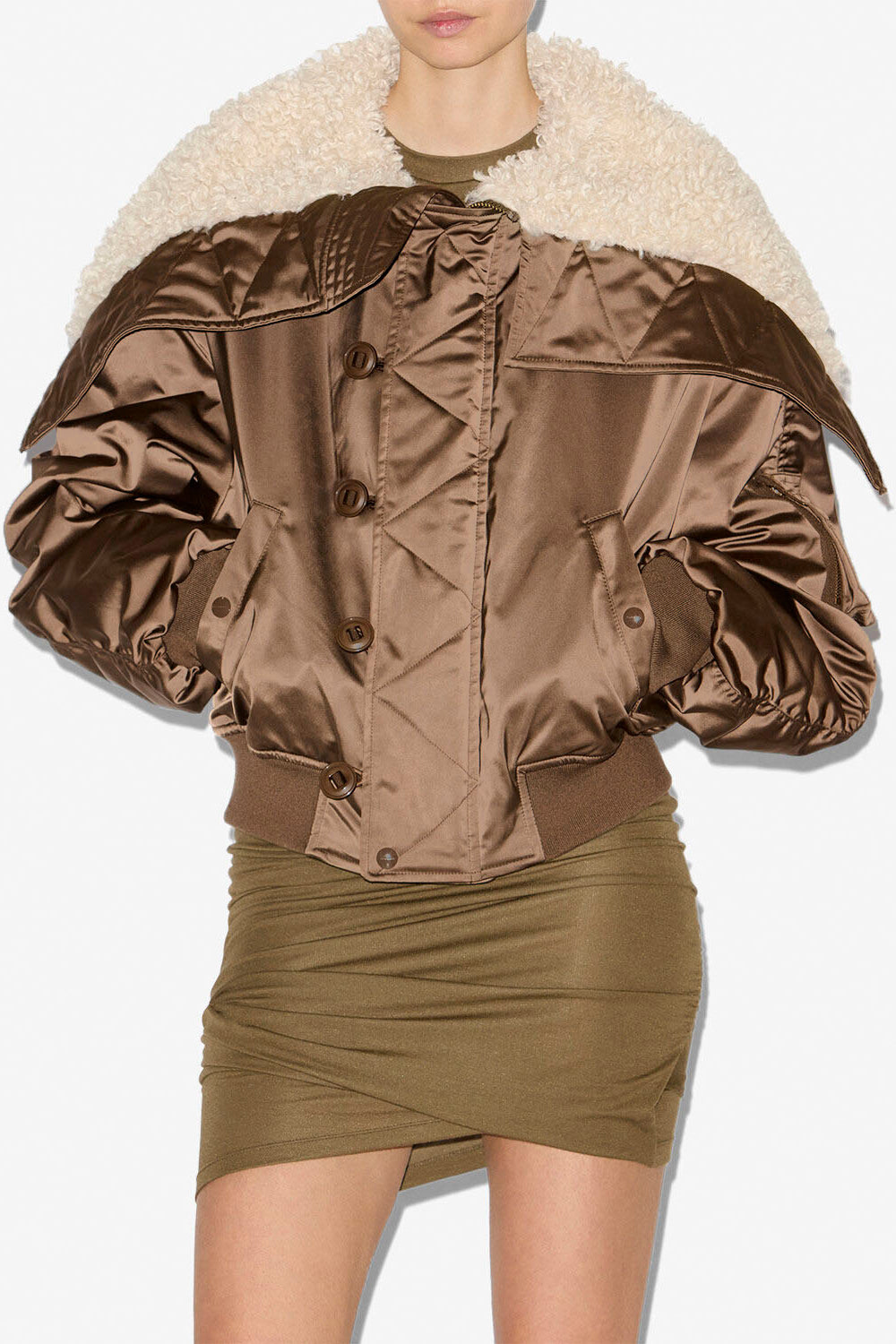 Manteau court elisa en satin matelassé - Kaki - Woman - 4