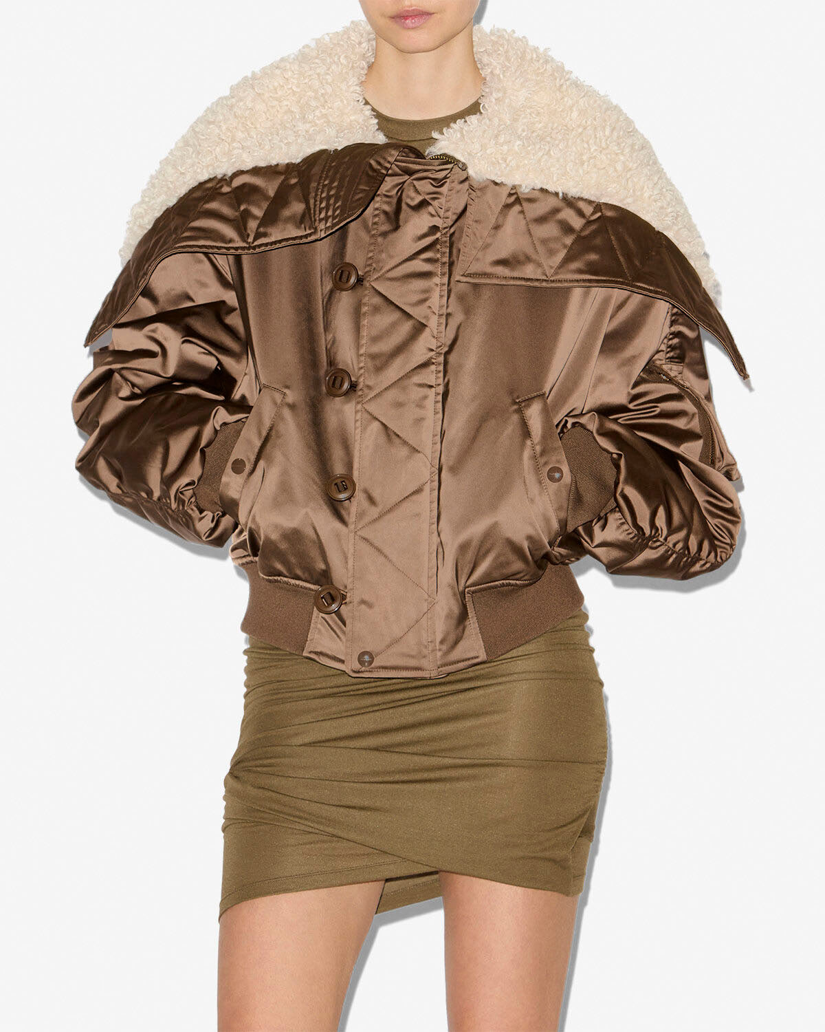 Elisa short quilted satin coat - Khaki - Woman - 3