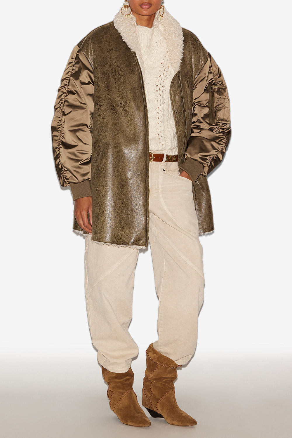 Manteau evina en faux cuir et satin - Kaki - Woman - 1