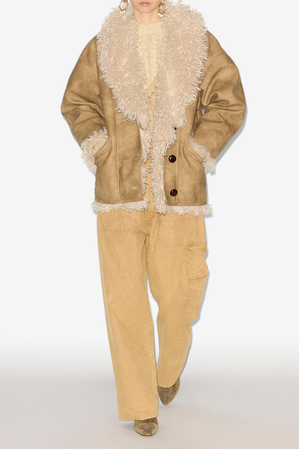 Manteau clea en faux mouton retourné - Taupe - Woman - 2
